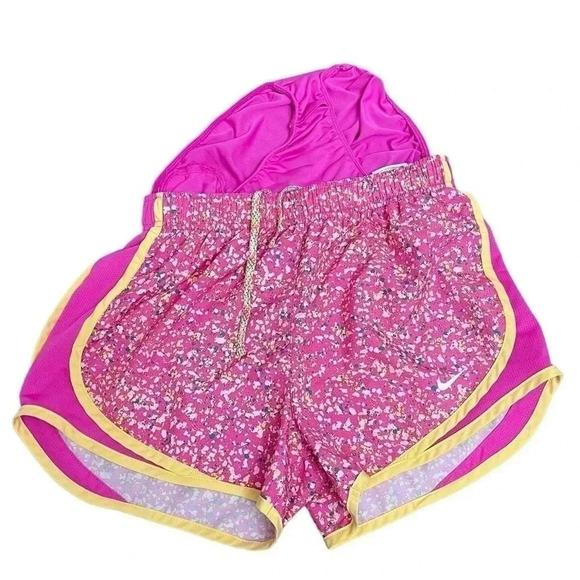Nike Dri Fit Tempo Athletic Running Shorts Pink Floral Yellow Trim Womens Size S - Picture 3 of 9